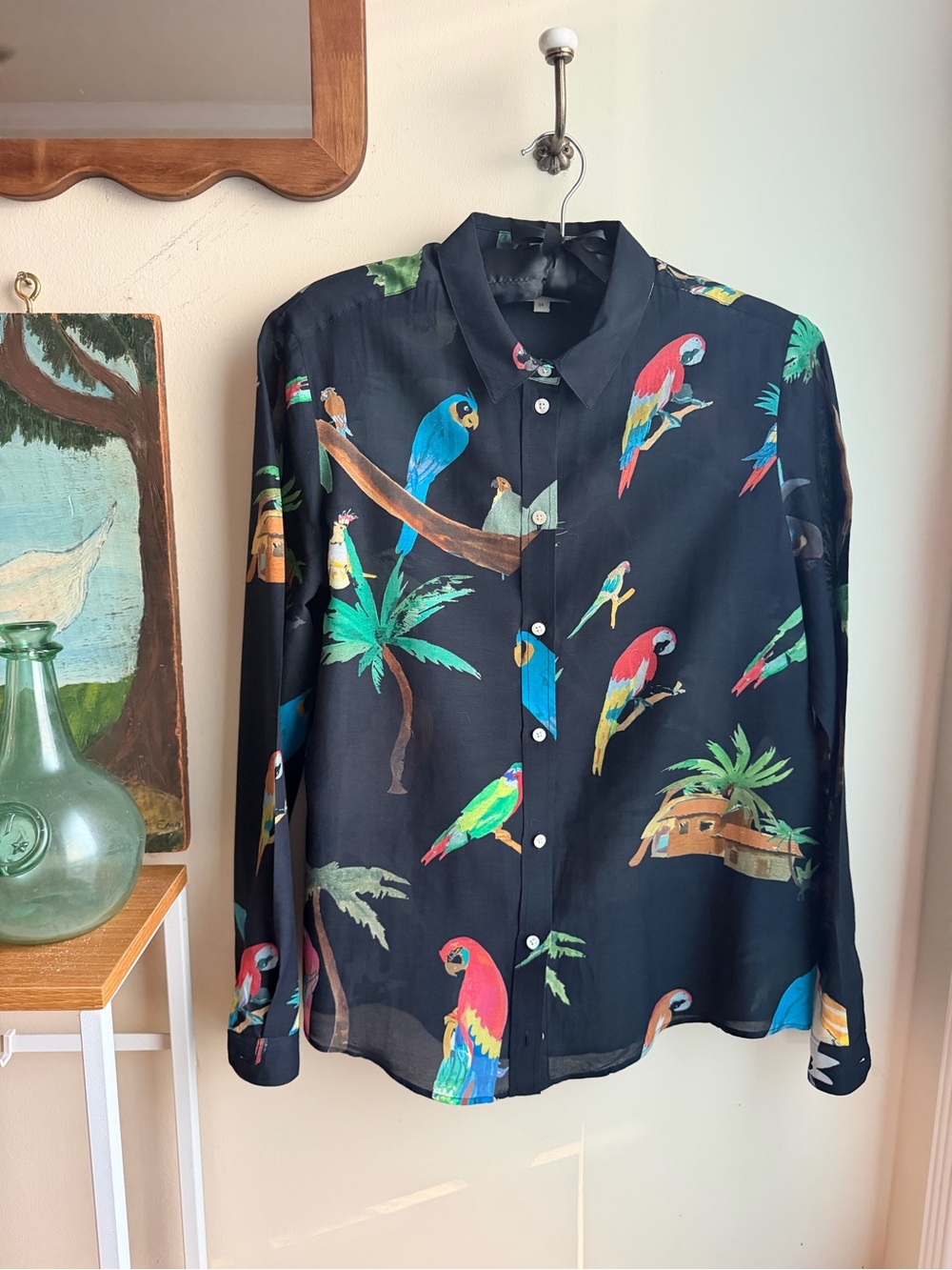 Sézane x G.Kero Pierro Shirt Parrot Tropical Print Size 34 XS